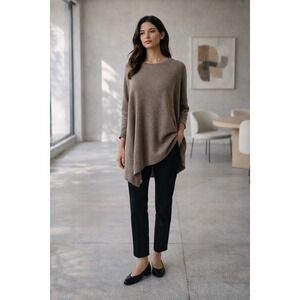 Oversized Wool Cashmere Asymmetrical Tunic Sweater Taupe M Minimalist Luxe